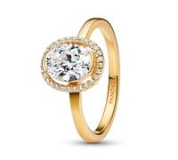 PANDORA Timeless 163802C01-52 - Anello ovale scintillante in argento Sterling placcato oro 14 carati, con zirconi, misura 52, Argento sterling, Zirconia cubica