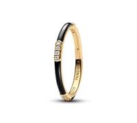 PANDORA Anello da donna smaltato nero e pietre oro 163686C01, 52/16,6, Argento sterling, Zirconia cubica
