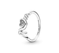 PANDORA Anello Moments a forma di cuore con pavé e scritta Mom in argento Sterling con zirconia cubica trasparente, 58