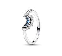 PANDORA Anello Moments con luna brillante, anello in argento Sterling con cristallo blu notte e zirconia cubica trasparente, 50