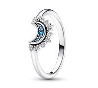PANDORA Anello Moments con luna brillante, anello in argento Sterling con cristallo blu notte e zirconia cubica trasparente, 48