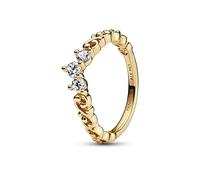 PANDORA Anello Moments Regal con tiara placcato in oro 14k con zirconi cubici trasparenti, 58