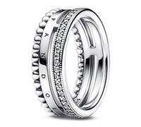 Pandora Anello Pandora Signature Logo Pavé e perline 192312C01