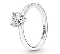 PANDORA Timeless Anello solitario con cuore in argento Sterling con zirconia cubica trasparente, 54