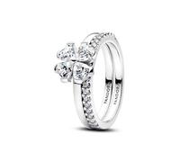 PANDORA Anello trifoglio portafortuna da dividere in argento sterling 925 con zirconi cubici, set da 2 anelli da donna con pietre a forma di cuore e pavé, impilabile, misura 52, 194507C01-52