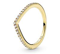 PANDORA Anello Wishbone brillante placcato in oro 14k con zirconia cubica trasparente, 56