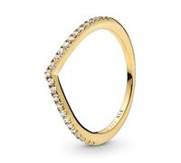 PANDORA Anello Wishbone brillante placcato in oro 14k con zirconia cubica trasparente, 64
