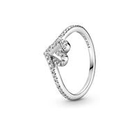 PANDORA Anello Wishbone con cuore brillante in argento Sterling con zirconia cubica trasparente, 58