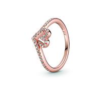 PANDORA Anello Wishbone con cuore brillante placcato in oro rosa 14 carati con zirconi cubici trasparenti, 50