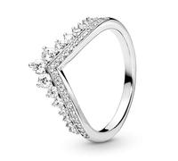 PANDORA Anello Wishbone con tiara da principessa in argento Sterling con zirconia cubica trasparente, 48