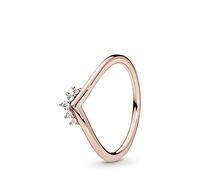 PANDORA Anello Wishbone con tiara placcato in oro rosa 14 carati con zirconi cubici trasparenti, 58
