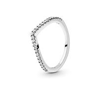 PANDORA Anello Wishbone in argento Sterling brillante con zirconia cubica trasparente, 64