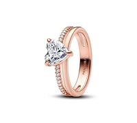 PANDORA Anello da donna doppia con cuore oro rosa 183100C01, 54/17,2, Argento sterling, Zirconia cubica