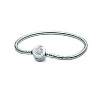 PANDORA Signature Bracciale con corona brillante in maglia snake placcato in oro rosa 14 carati con zirconi cubici trasparenti, 17