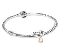 PANDORA Bracciale con ciondolo da donna, cuore infinito bicolore, argento sterling 925, splendido set di gioielli come simbolo d'amore, confezione multiprodotto 21524 19 cm