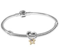 PANDORA Bracciale da donna con ciondolo a forma di stella portafortuna e cuore, set di gioielli elegante e senza tempo da indossare tutti i giorni 68598 18 cm