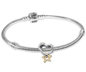 PANDORA Bracciale da donna con ciondolo a forma di stella portafortuna e cuore, set di gioielli elegante e senza tempo da indossare tutti i giorni 68598 21 cm