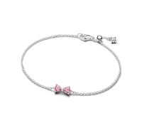 PANDORA Bracciale da donna con fiocco rosa, argento 594234C01, 18 cm, Argento sterling, Zirconia cubica