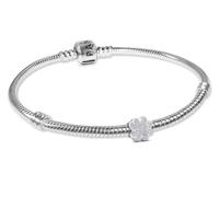 PANDORA Bracciale da donna con mini ciondolo quadrifoglio, finitura opaca, argento 925, set di gioielli, portafortuna, confezione multiprodotto 21508 19 cm