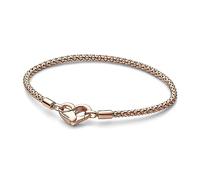 PANDORA Bracciale Moments con catena con borchie placcato in oro rosa 14 carati con chiusura a cuore, 21