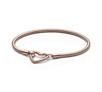 PANDORA Bracciale Moments in maglia snake placcato in oro rosa 14 carati con chiusura a cuore, 19