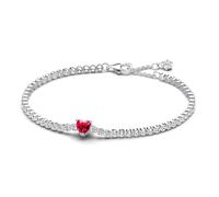 PANDORA Timeless Bracciale tennis con cuore in argento Sterling con cristallo rosso e zirconia cubica trasparente, 20