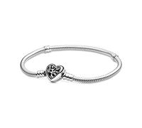 PANDORA Braccialetto con albero e scritta Family in maglia snake e chiusura a forma di cuore, 18