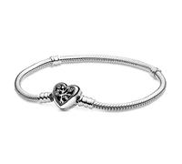 PANDORA Braccialetto con albero e scritta Family in maglia snake e chiusura a forma di cuore, 23