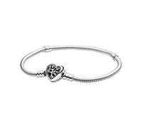 PANDORA Braccialetto con albero e scritta Family in maglia snake e chiusura a forma di cuore, 23