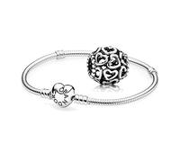 Pandora, Braccialetto in Argento con Cuore e Chiusura a Molla Aragosta, Charm 'Apri il Tuo Cuore', Argento, Cod. 590719-23 + 790964