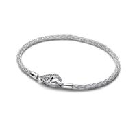 PANDORA Charm 594462C01-19 Pavé Clasp Foxtail - Bracciale in argento sterling 925 con zirconi, doppia catena, 19 cm