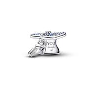 PANDORA Charm 794461C01 - Tappo di chiusura in argento sterling 925 con cristallo blu e zirconia cubica, con incisione Congrats You Made it e nappa mobile, compatibile Moments