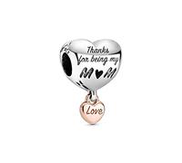 PANDORA - Charm bicolori con scritta Mom, placcati in oro rosa 14k