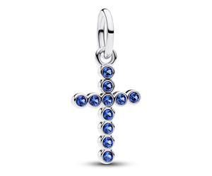 PANDORA Charm D'Argento A Forma Di Croce Con Pietre Blu 794063C01