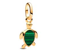 Pandora ME 763823C01 - Mini ciondolo a forma di tartaruga verde con malachite e argento sterling placcato oro 14 carati, compatibile con Me e Moments, 2,1x13,3x7,7 mm, Argento sterling, Malachite