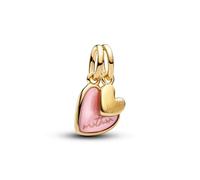 PANDORA Charm Madre Figlia 763766C01 - Ciondolo in oro 14 carati e madreperla artificiale, con incisione a cuore, compatibile Moments Me