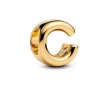 PANDORA Lettera C 763949C00 - Mini ciondolo in argento sterling con placcatura in oro 14 carati, compatibile Moments, dimensioni: 6,1 x 8,2 x 7,3 mm