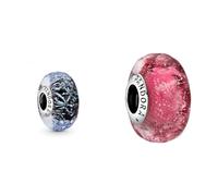 Pandora Charm murano blu scuro 798938C00 argento & 798872C00 perla in vetro di Murano da donna in argento.