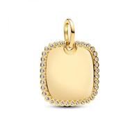 PANDORA Moments 364009C01 - Ciondolo quadrato inciso in argento sterling con lega di metallo placcato oro 14 carati e zirconi, compatibile Moments e ME