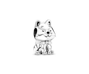PANDORA Ciondolo a forma di cane Akita Inu giapponese in argento Sterling con smalto bianco, rosso e nero