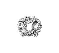PANDORA Ciondolo a forma di cuore aperto e fiori di rosa, one size (Pack of 1), Argento sterling, Zirconia cubica