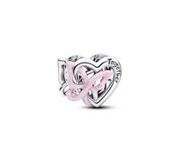 PANDORA Ciondolo a forma di cuore e farfalla, in argento sterling 925, con smalto rosa, incisione Insieme abbiamo tutto, compatibile Moments, 794475C01