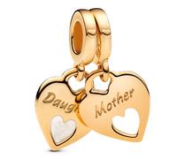 Pandora Moments 769187C01 - Ciondolo a forma di cuore doppio in argento sterling con lega di metallo dorata, compatibile con braccialetti ME e Moments, misura unica, Argento sterling, Nessuna pietra