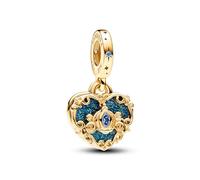 PANDORA Ciondolo doppio a forma di cuore Disney con Cenerentola placcato in oro 14k con eleganti zirconi cubici azzurri e smalto blu glitterato