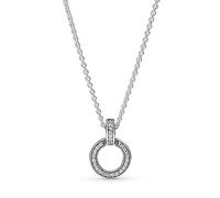 PANDORA Ciondolo in argento Sterling con logo a cerchi intrecciati con zirconi cubici trasparenti e collana, 45