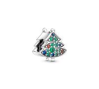 PANDORA Ciondolo Moments a forma di albero di Natale in argento Sterling con cristalli rosso salsa, blu vero e verde lago
