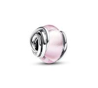 PANDORA Ciondolo Moments a formadi cerchio in argento Sterling con vetro di Murano rosa e lamina d'argento