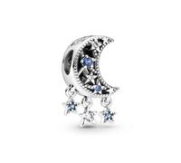 PANDORA Ciondolo Moments in argento Sterling con luna e stella con cristallo blu stellare e zirconia cubica trasparente