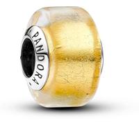 PANDORA Ciondolo Moments in argento Sterling con vetro di Murano trasparente e lamina d'oro k