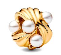 Pandora Moments 763915C01 - Ciondolo a forma di onde astratte in argento Sterling placcato oro 14 carati e perle artificiali, compatibile con Moments, 10,9x10,2x8,7 mm, Argento sterling, Perle